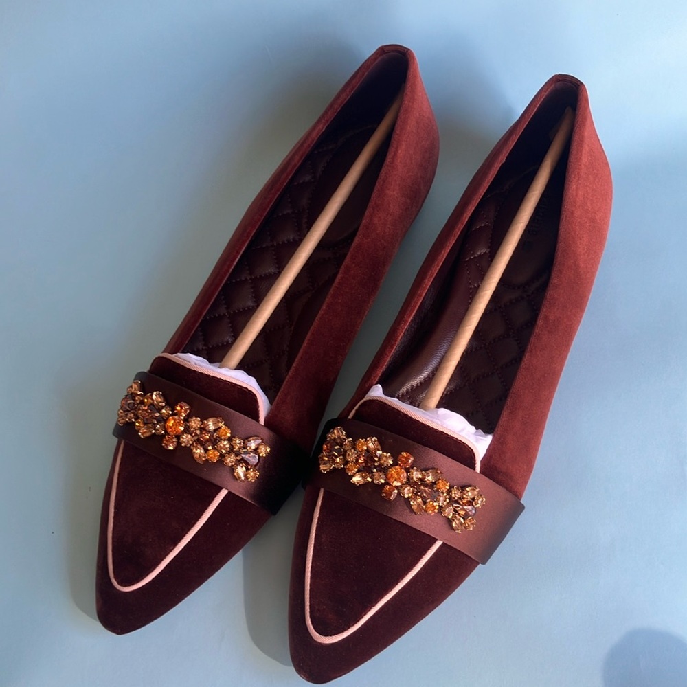 Birdies Burgundy Flats with Gold Embellishments